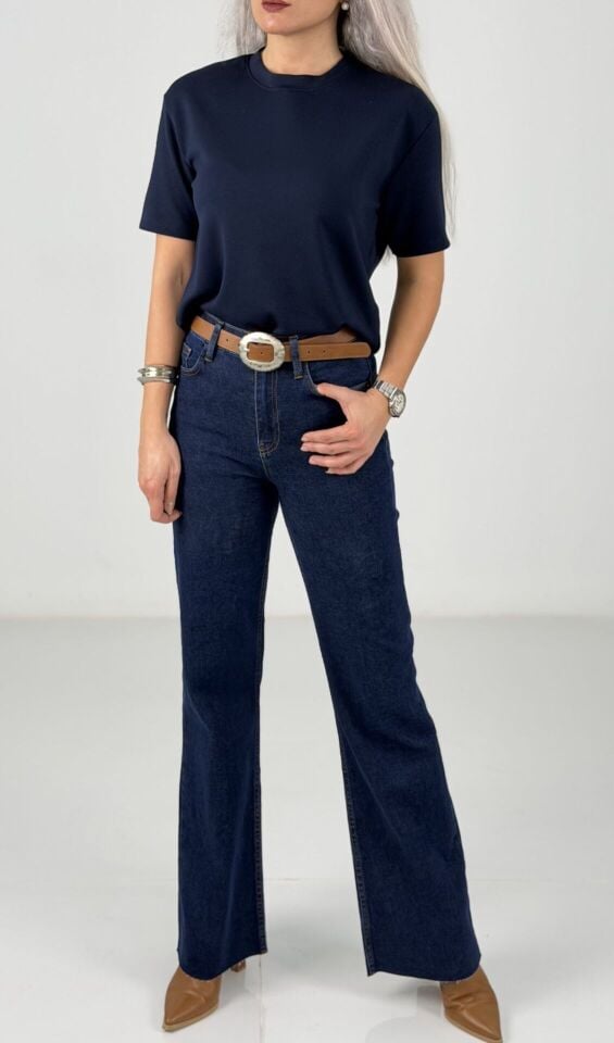 Lacivert Modal Kumaş Basic Tshirt