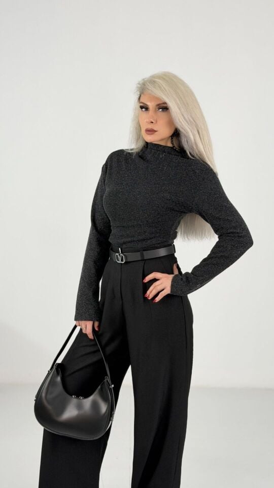 Antrasit Yarım Balıkçı Çelik Kumaş Bluz Kazak