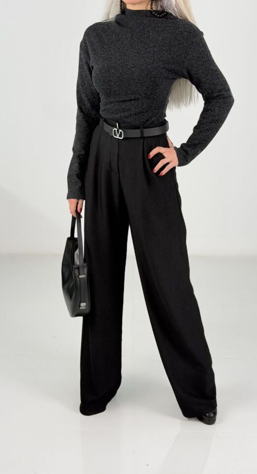 Antrasit Yarım Balıkçı Çelik Kumaş Bluz Kazak