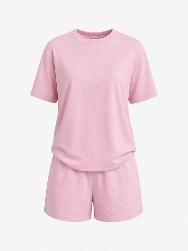 Pembe Bisiklet Yaka Scuba Kumaş Basic Thsirt