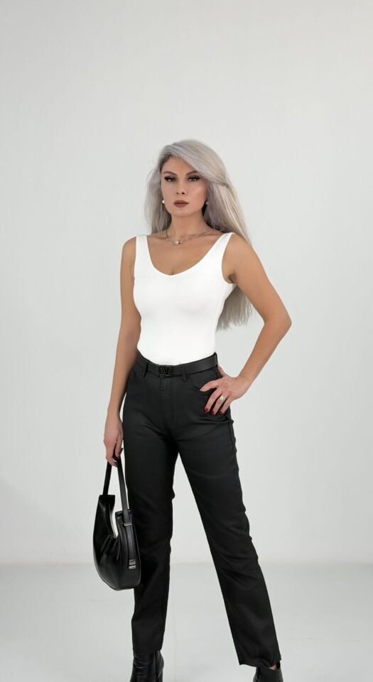 Beyaz Ön Arka V Yaka Bodysuit