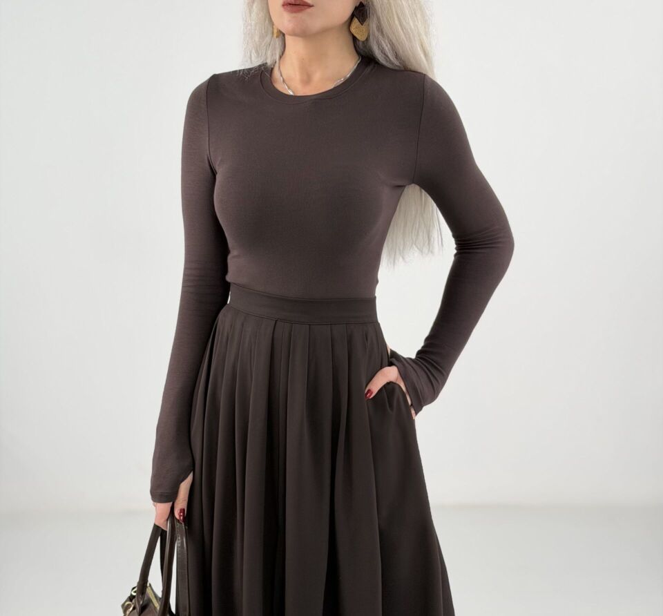 Kahve Parmak Geçmeli Oysh Kumaş Body