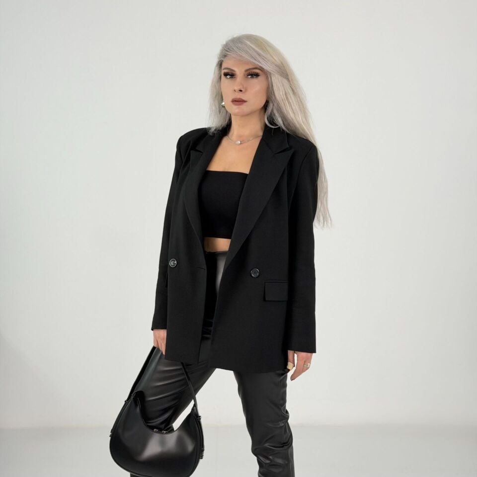 Siyah Oversize Kalıp Tek Düğme Ceket
