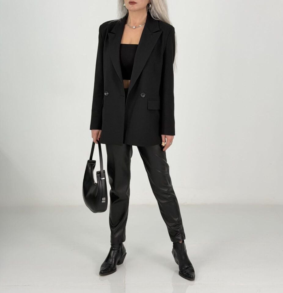 Siyah Deri Kalem Pantolon