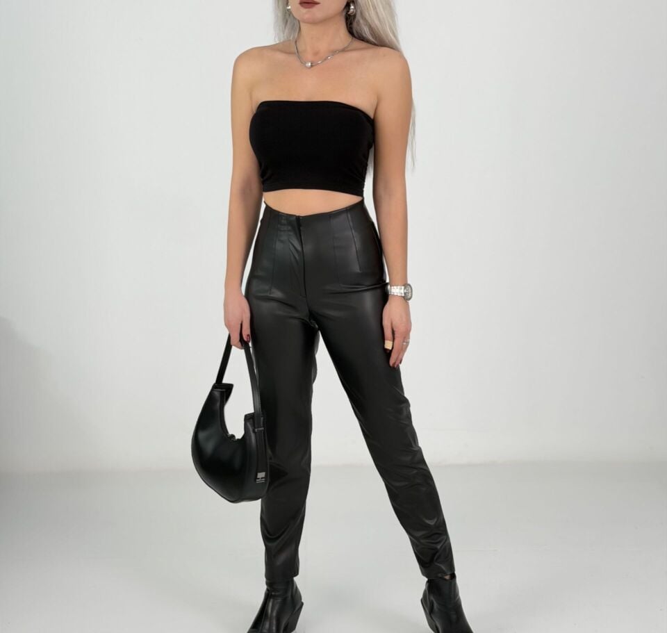 Siyah Deri Kalem Pantolon