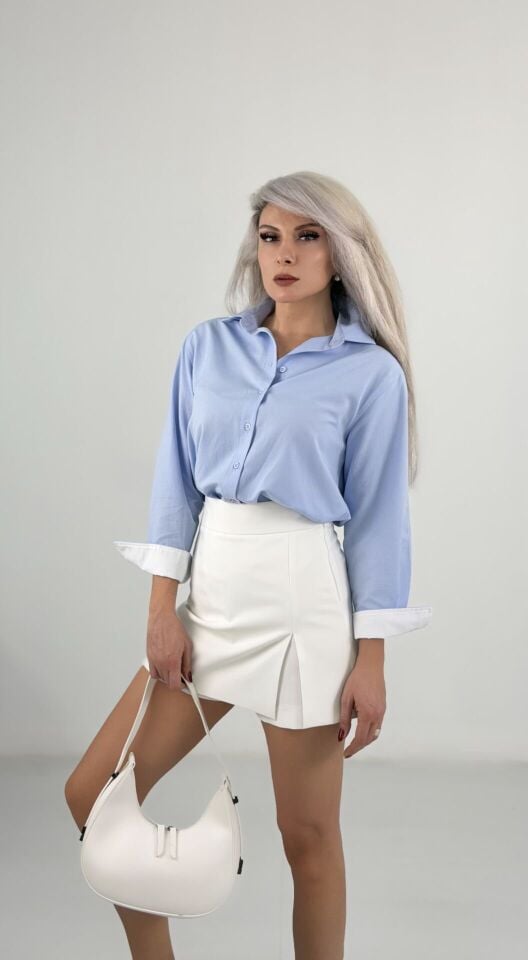 Açık Mavi Basic Pamuklu Uzun Kollu Gömlek