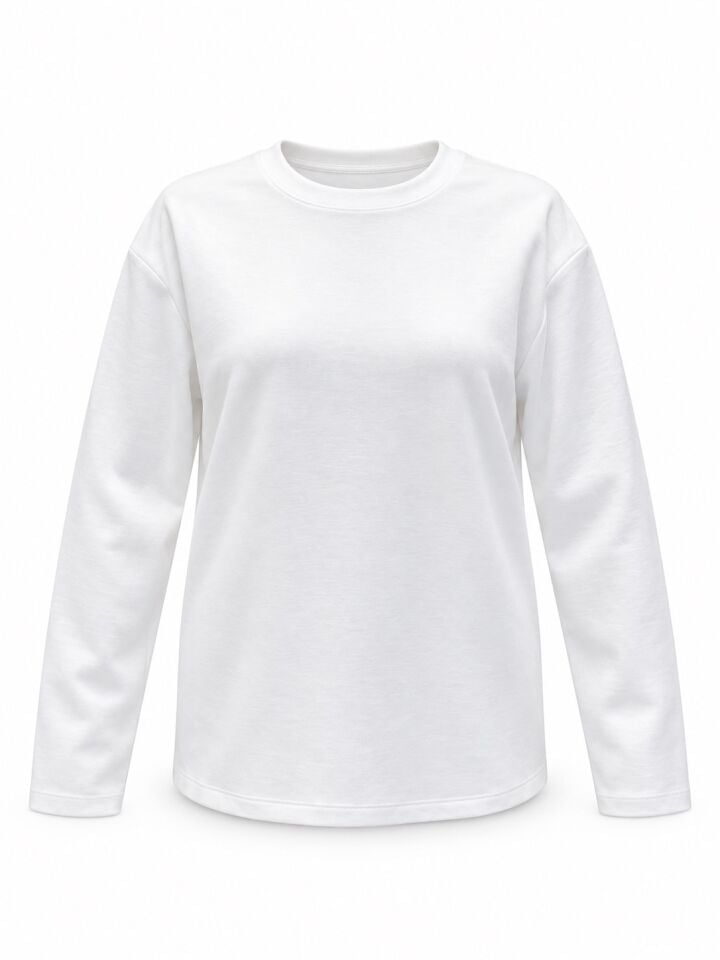 Beyaz Basic Bisiklet Yaka Sweatshirt