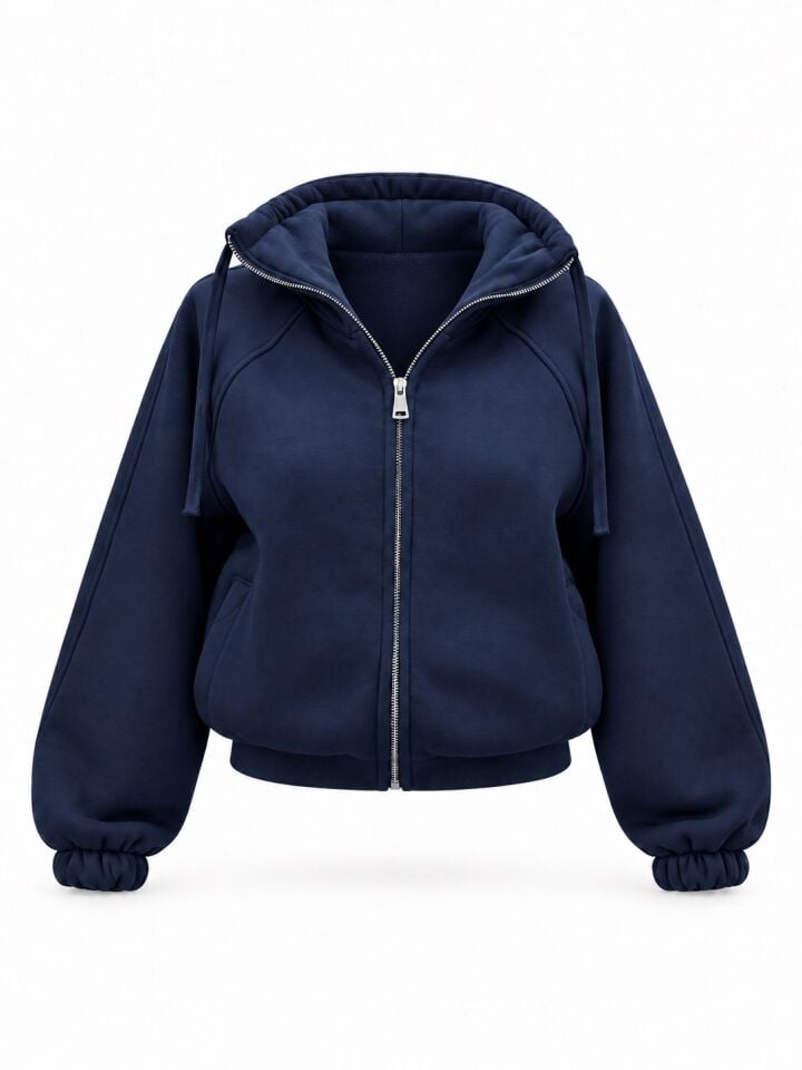 Lacivert Luna Crop Dik Yaka Ceket