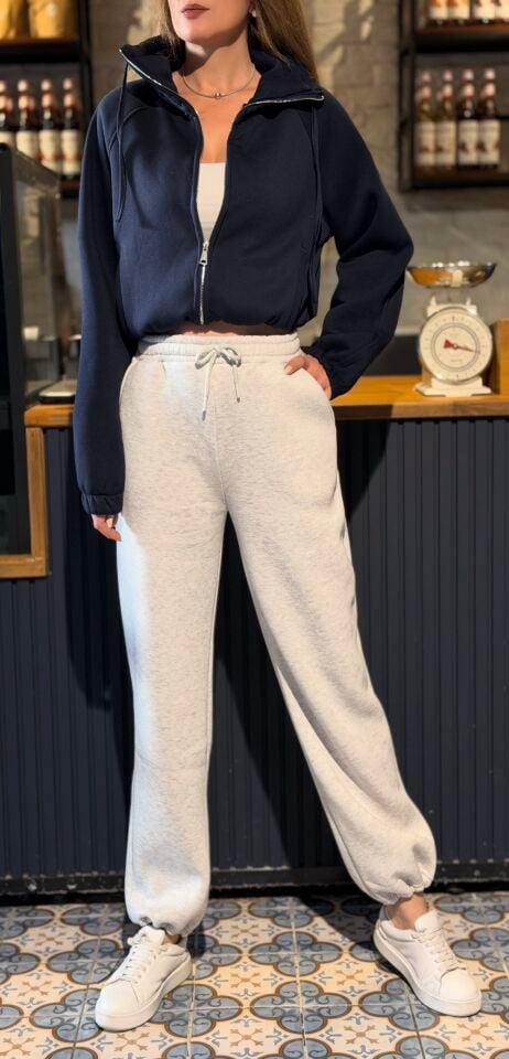 Lacivert Luna Crop Dik Yaka Ceket