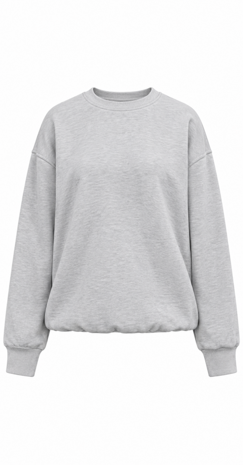 Gri İçi Polarlı Kalın Bisiklet Yaka Sweatshirt