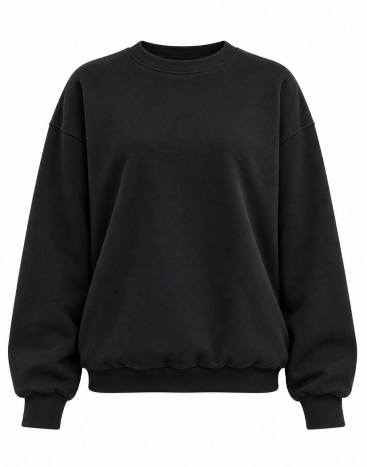 Siyah İçi Polarlı Kalın Bisiklet Yaka Sweatshirt