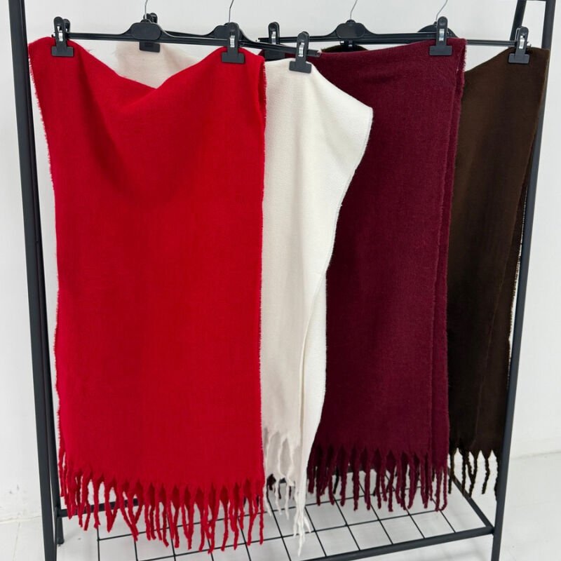 Kırmızı Püsküllü Kalın Dokulu Yumoş Kışlık Şal