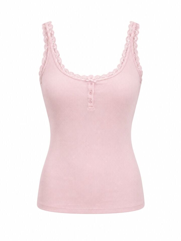 Pembe Fitilli Dantel Detaylı Atlet Bluz