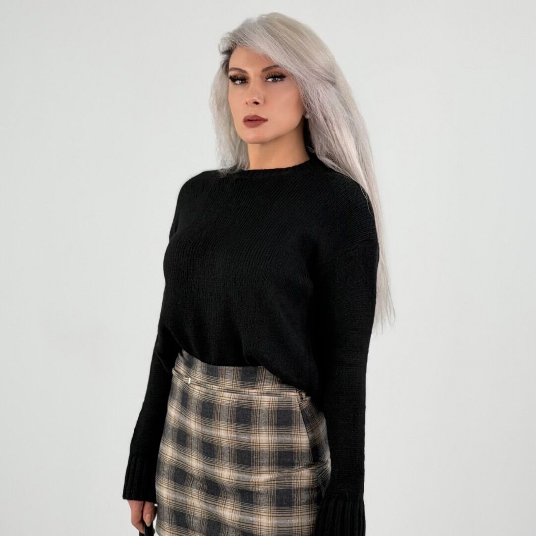 Siyah Bisiklet Yaka Triko Kazak