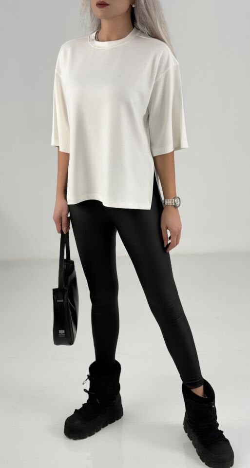 Siyah Mat Deri Yüksek Bel Toparlayıcı Tayt