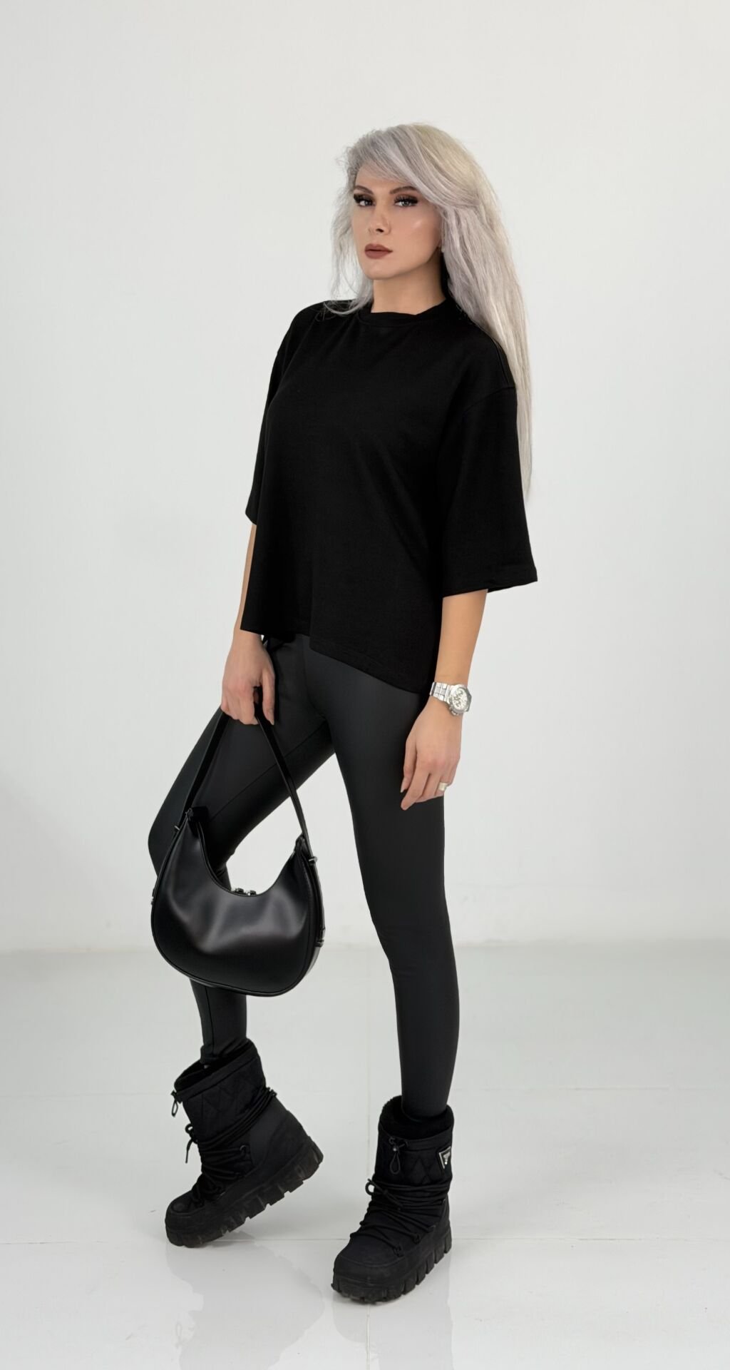 Siyah Oversize Basic Kısa Kollu T-Shirt