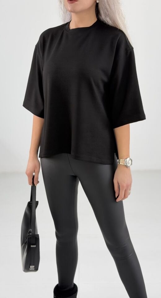 Siyah Oversize Basic Kısa Kollu T-Shirt
