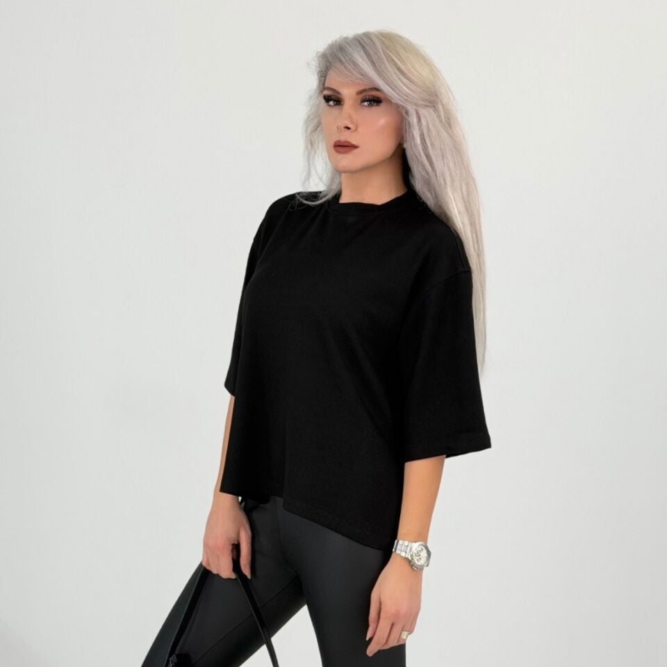 Siyah Oversize Basic Kısa Kollu T-Shirt
