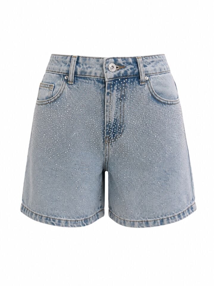 Buz Mavi Taş Detaylı Denim Şort