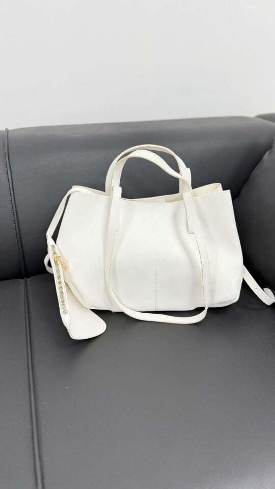 Beyaz Kadın Minimal Omuz & El Çantası – Cüzdan Aksesuarlı