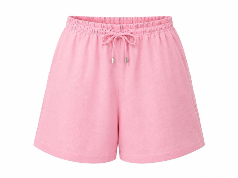 Pembe Tensel Kumaş Kısa Boy Şort