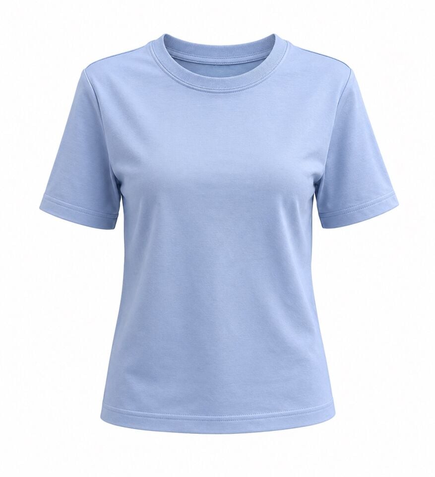 Mavi Pamuklu Bisiklet Yaka Tshirt