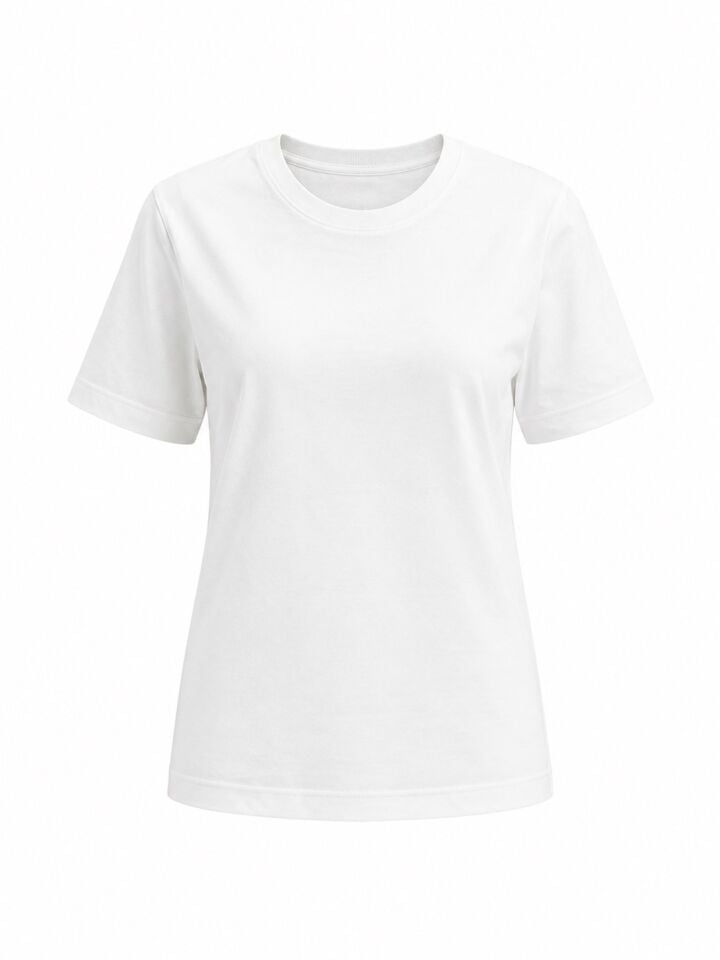 Beyaz Pamuklu Bisiklet Yaka Tshirt