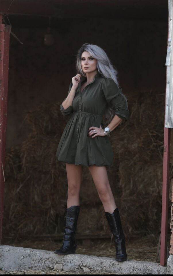 Haki Hakim Yaka Gömlek Elbise