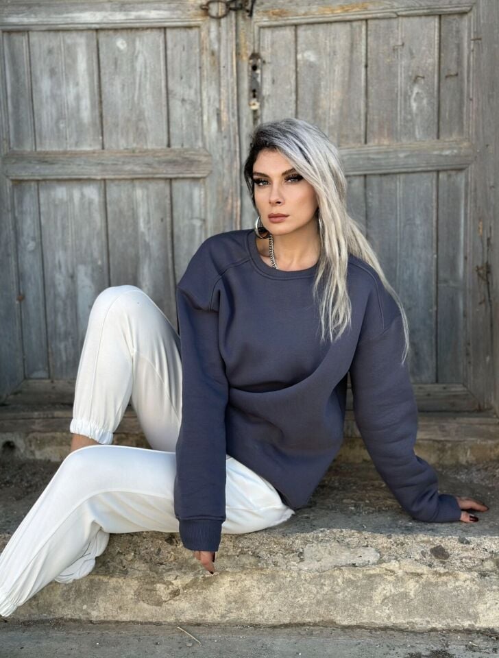 Antrasit Şardonlu Rahat Kalıp Sweatshirt