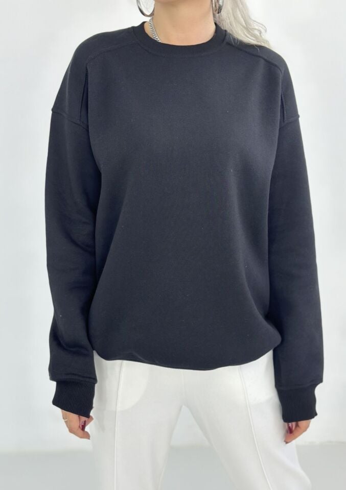 Siyah Şardonlu Rahat Kalıp Sweatshirt