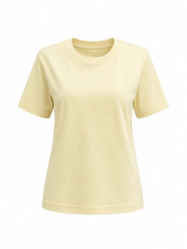Sarı Pamuklu Bisiklet Yaka Tshirt