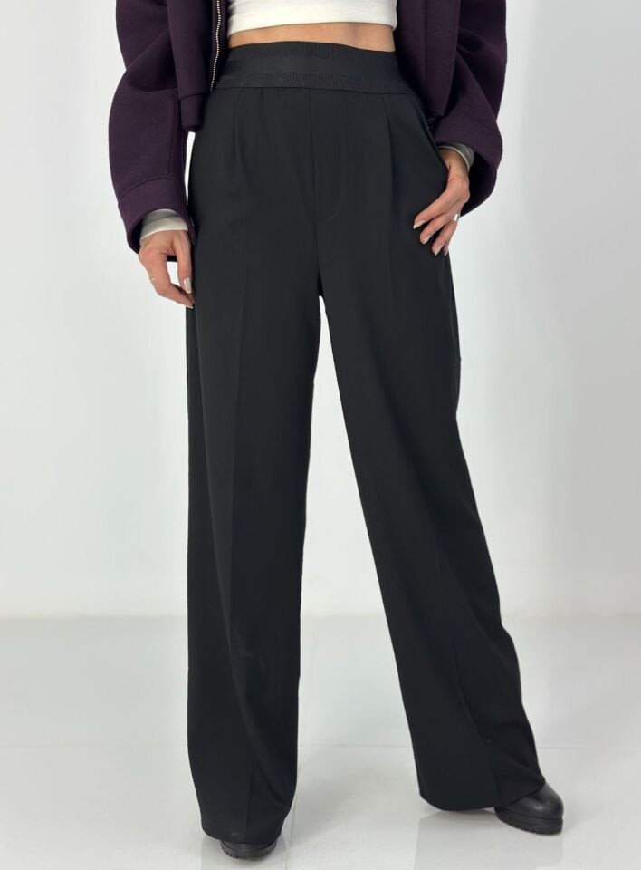 Siyah Bel Lastik Detay Pantolon