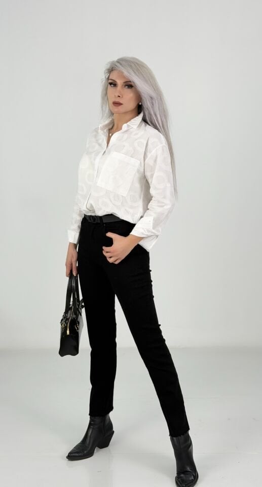 Siyah Yüksek Bel Boru Paça Kadın Pantolon