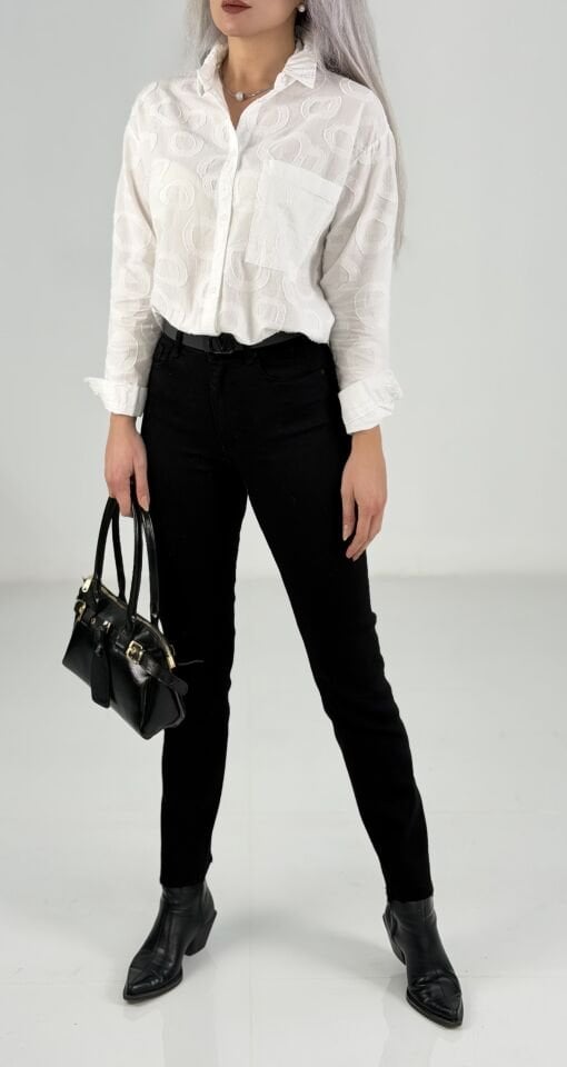 Siyah Yüksek Bel Boru Paça Kadın Pantolon