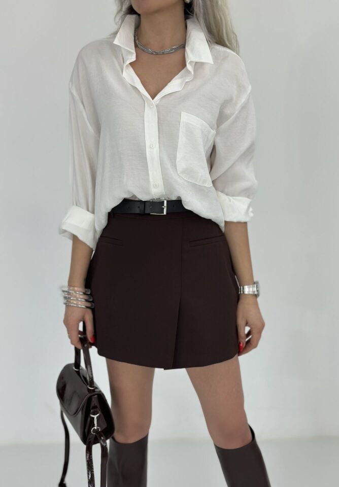 Beyaz Salaş Pamuk Saten Gömlek